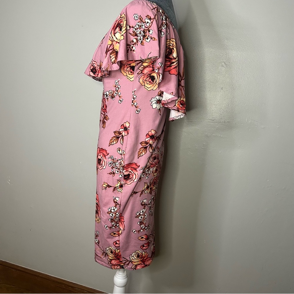 Floral Pink Off-Shoulder Dress - Picture 2 of 4
